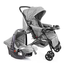 Carrinho + Bebê conforto Cosco Kids, Travel System Reverse, Cinza Rajado (Membros Prime)