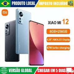 [No Brasil] Smartphone Xiaomi Mi 12 8GB RAM 256GB ROM Android 5G Celular Versão Global