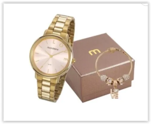 Relógio Feminino Analógico Mondaine 53761LPMKDE1K1 com Pulseira – Dourado | R$ 165