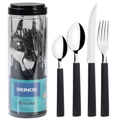 Faqueiro Brinox 24 Peças Riviera Lâminas em Aço Inox - Preto