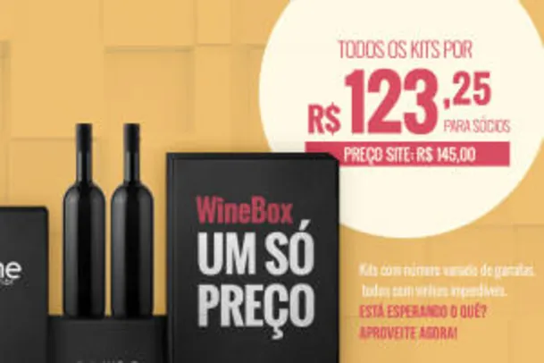 Wine Box a preço único - R$123,25 (sócios) e R$145 (geral)