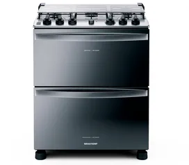 Fogão Brastemp 5 Bocas Duplo Forno Cor Inox Com Botões Removíveis E Exclusivo Aro Protetor   - BFD5N