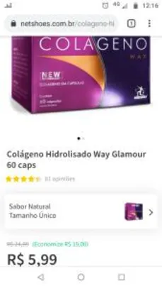 Colágeno Hidrolisado Way Glamour 60 caps por R$ 6