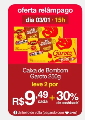 (SC AME R$5,78) Caixa de Bombom Garoto 250g