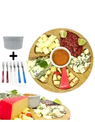 Kit Petisqueira Redonda Para Frios Queijo Com Molheira Ramekin e Garfinhos