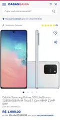 Celular Samsung Galaxy S10 Lite Branco 128GB | R$ 1999