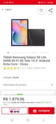 Tablet Samsung Galaxy S6 Lite 64GB 4G Tela 10.4" Android Octa-Core | R$ 1879