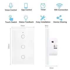 Tuya WiFi Interruptor Inteligente Tipo Painel De Toque De Parede Sem Neutro