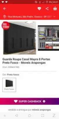 [R$382 de AME] Guarda Roupa Casal Mayra 8 Portas Preto Fosco | R$764