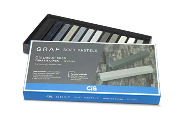Giz Pastel Seco Graf Soft, CIS, Caixa c/12 cores com tons de cinza | R$51