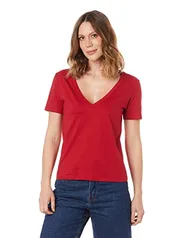 Blusa Básica Feminina Em Algodão Com Decote V Vermelho M