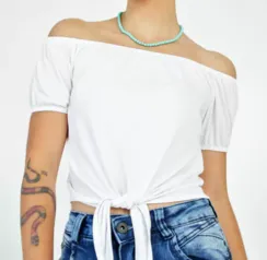 Blusa Cropped Ciganinha Feminina Amarração Marisa