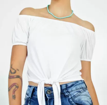 Blusa Cropped Ciganinha Feminina Amarração Marisa