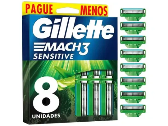 Carga para Aparelho de Barbear para Pele Sensível Gillette Mach3 Sensitive 8 Unidades