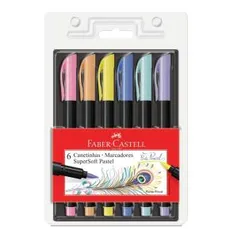 Caneta Ponta Pincel, Faber-Castell, Supersoft Brush, 6 Cores Pastel