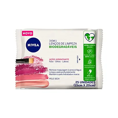 NIVEA Lenço de Limpeza Demaquilante Facial Ação Hidratante 3 em 1 25 unidades - Remove a maquiagem à prova d'água, hidrata, limpaza profunda 