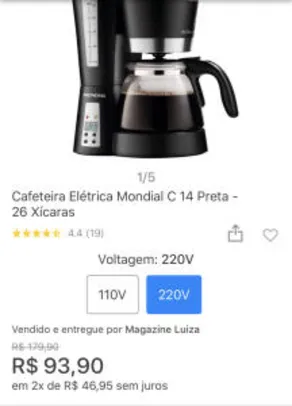 Cafeteira Elétrica Mondial C 14 Preta - 26 Xícaras | R$94