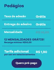 12 Mensalidades Grátis sem Fidelidade para Pedágios e Estacionamento 