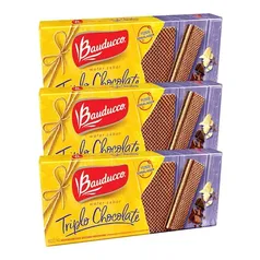 Kit com 3 - Wafer Triplo Chocolate Bauducco 140g