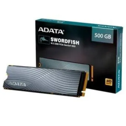 SSD Adata Swordfish, 500GB, M.2 PCIe, Leituras: 1800MB/s e Gravações: 1200MB/s | R$449