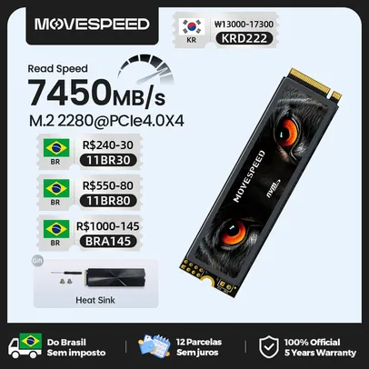  [TAXA INCLUSA] SSD 4TB NVMe M2 7450MB/s MOVESPEED PCIe4.0