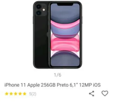 iPhone 11 Apple 256GB Preto 6,1” 12MP iOS | R$ 4681