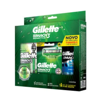 Saindo por R$ 30: Kit Aparelho de Barbear Gillette Mach3 Sensitive Acqua-Grip + 3 Cargas + Gel de Barbear Complete Defense 72ml | Pelando