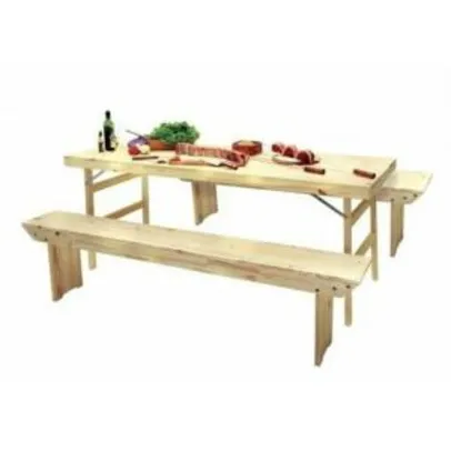 BUG - Conjunto Mesa + Bancos Natural Verniz 