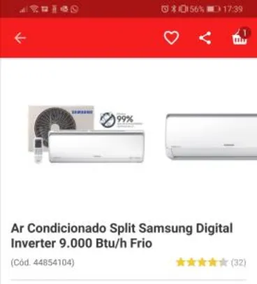 [Usuários Prime + APP] Ar Condicionado Split Samsung Digital Inverter 9.000 Btu/h Frio - R$1259
