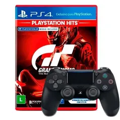 Kit Controle Sony Dualshock 4 PS4, Sem Fio, Preto + Jogo Gran Turismo 