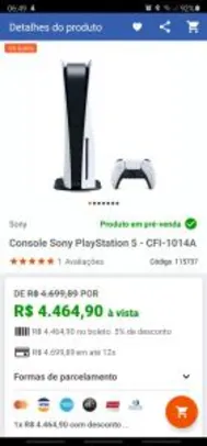 Console Sony PlayStation 5 - CFI-1014A | R$ 4.464