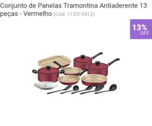 Conjunto de Panelas Tramontina Antiaderente 13 peças - Vermelho - R$140