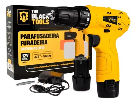 Parafusadeira Furadeira 3/8 Bivolt A Bateria 12v Cor Amarelo Frequência 60Hz 110V/220V - R$ 99,7