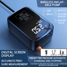 (Taxa inclusa) Bomba de ar sem fio, bomba de inflação display digital Inflator pneu portátil para carros, bolas, bicicletas 