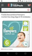 25% na 2°Unidade + Cupom. Fralda Descartável Pampers Confort Sec Bag Giga G 70 Unidades