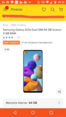 Samsung Galaxy A21s Dual SIM 64 GB branco 4 GB RAM | R$ 1179