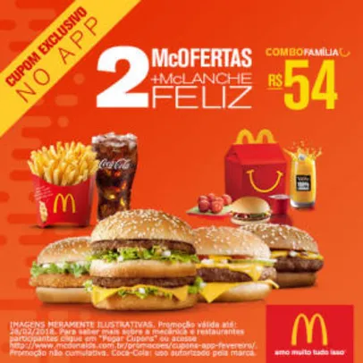 Combo família: 2 McOfertas + McLanche Feliz no McDonald's - R$54