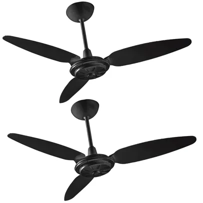 (R$ 123,00 cada) Kit 2 Ventiladores De Teto Preto Aço Tratado 3 Pas 127v  Ventisol