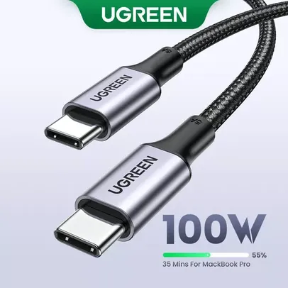 Cabo Carregador Rápido UGREEN PD QC PPS 100W 60W 20V 5A 2 Metros USB Tipo C Para Samsung, Xiaomi e mais