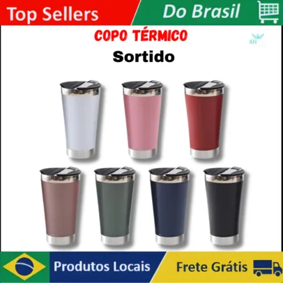 (R$4,99 Contas Novas / enviado do Brasil) Copo Térmico Sortido 473ml COM TAMPA E Abridor Inox Sortido Para Quente e Gelado Conserva Quente Gelado