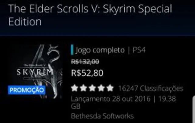 PS4 - The Elder Scrolls V: Skyrim Special Edition - Playstation Store | R$53