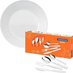 Kit Aparelho de Jantar 12 Peças Saturno + Faqueiro Inox Búzios 24 Peças - La Cuisine by Tramontina