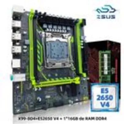 (TAXA INCLUSA) Kit Placa-Mãe X99 com CPU LGA2011-3 Xeon E5 2650 V4 - 16GB DDR4 2133MHz RAM - NVMe M.2 SATA