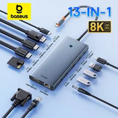 Baseus Enjoy series HUB 13 em 1  USB-C  para HDMI, DP, 4K, 60Hz, 120Hz, RJ45, Conversor VGA