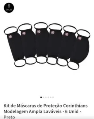 Kit de Máscaras de Proteção Corinthians Modelagem Ampla Laváveis - 6 Unid - Preto | R$ 10