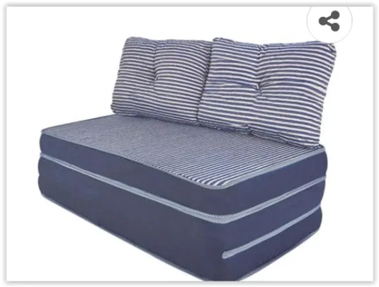 Puff Multiuso 3 Em 1 + Travesseiro Jacquard Azul Casal Bf Colchões | R$ 210