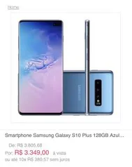 Smartphone Samsung Galaxy S10 Plus 128GB Azul | R$3349