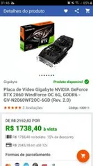 Gigabyte NVIDIA GeForce RTX 2060 WindForce OC 6G, GDDR6 - (Rev. 2.0)