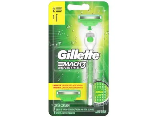 Aparelho de Barbear Gillette Mach3 Aqua-Grip  - Sensitive + 2 Cargas