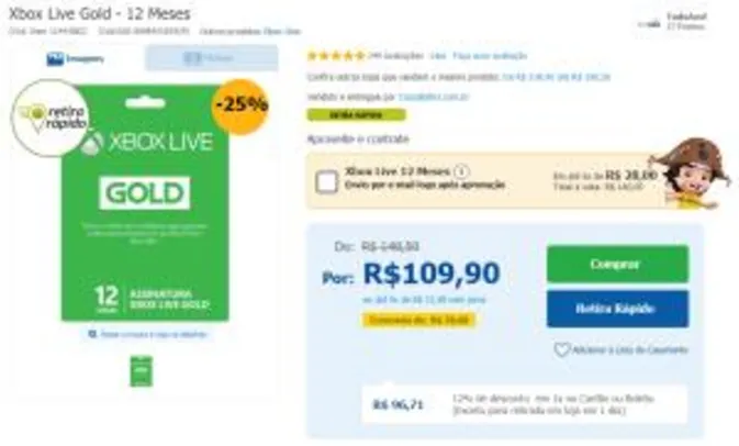 Xbox Live Gold - 12 Meses - 25% de desconto + 12% no Boleto/Cartão